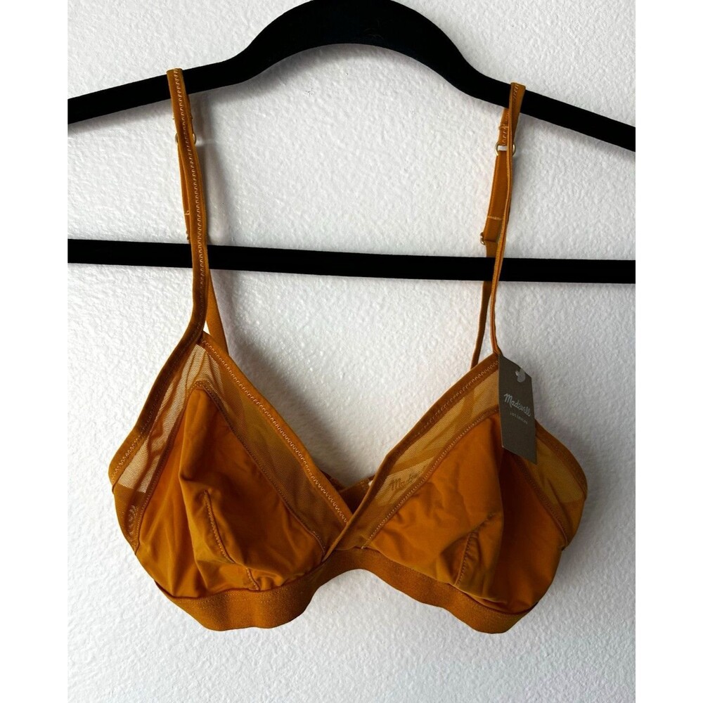 Madewell Intimates Goldenrod Mesh Semi-Sheer Wireless Bralette XS Hook & Eye